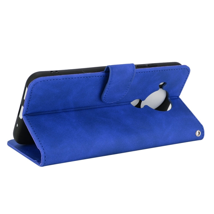Para Nokia 5.4 Estuche de cuero PU con textura de piel de becerro abatible horizontal con hebilla magnética de color sólido con soporte, ranuras para tarjetas y billetera (azul)