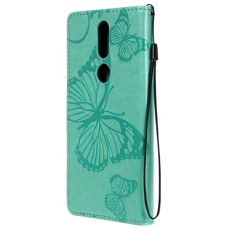 Para Nokia 2.4 3D Mariposas Patrón de relieve Funda de cuero con tapa horizontal con soporte, ranura para tarjeta y billetera (verde)
