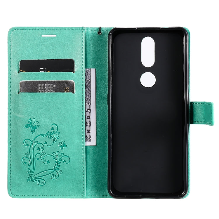 Para Nokia 2.4 3D Mariposas Patrón de relieve Funda de cuero con tapa horizontal con soporte, ranura para tarjeta y billetera (verde)
