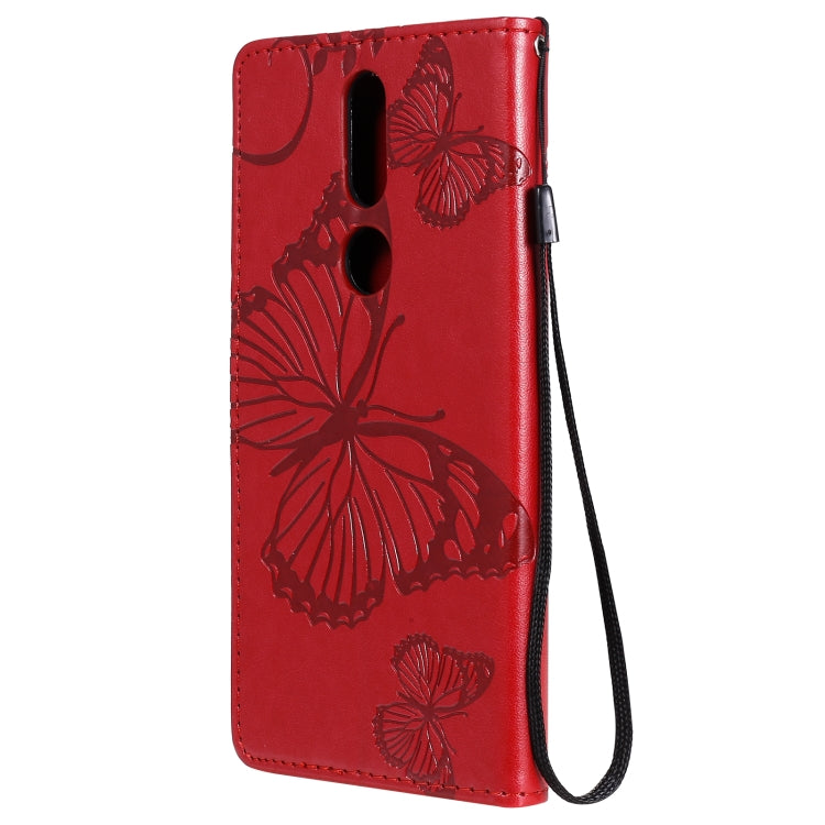 Para Nokia 2.4 3D Mariposas en relieve Patrón Funda de cuero con tapa horizontal con soporte, ranura para tarjeta y billetera (rojo)