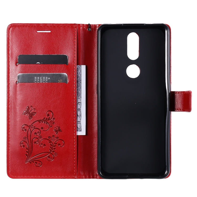 Para Nokia 2.4 3D Mariposas en relieve Patrón Funda de cuero con tapa horizontal con soporte, ranura para tarjeta y billetera (rojo)