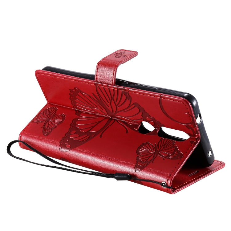 Para Nokia 2.4 3D Mariposas en relieve Patrón Funda de cuero con tapa horizontal con soporte, ranura para tarjeta y billetera (rojo)
