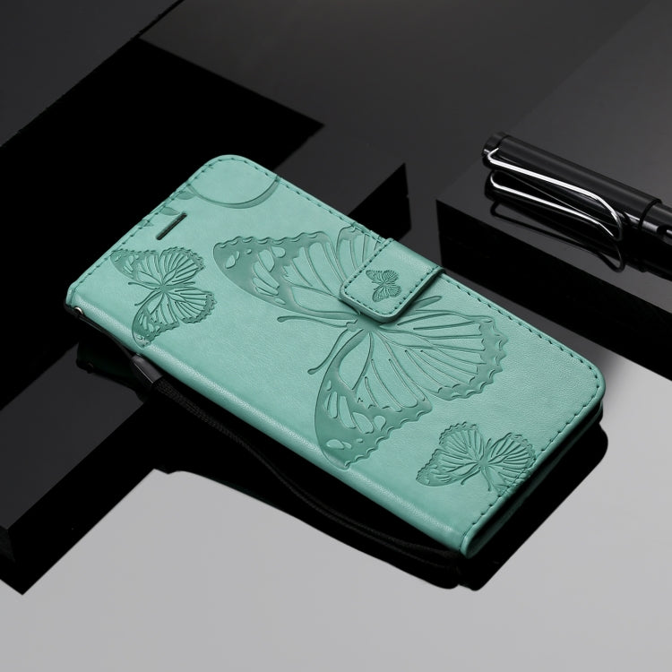 Para Nokia 3.4 3D Mariposas en relieve Patrón Horizontal Flip Funda de cuero con soporte y ranura para tarjeta y billetera (Verde)