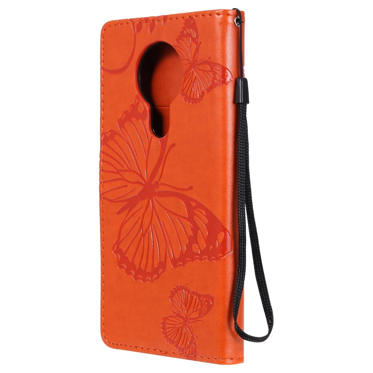 Para Nokia 3.4 3D Mariposas en relieve Patrón Horizontal Flip Funda de cuero con soporte, ranura para tarjeta y billetera (naranja)