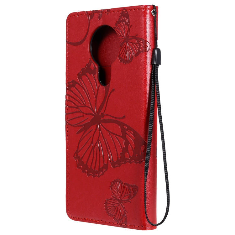 Para Nokia 3.4 3D Mariposas en relieve Patrón Horizontal Flip Funda de cuero con soporte y ranura para tarjeta y billetera (Rojo)