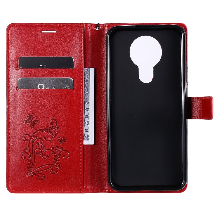 Para Nokia 3.4 3D Mariposas en relieve Patrón Horizontal Flip Funda de cuero con soporte y ranura para tarjeta y billetera (Rojo)