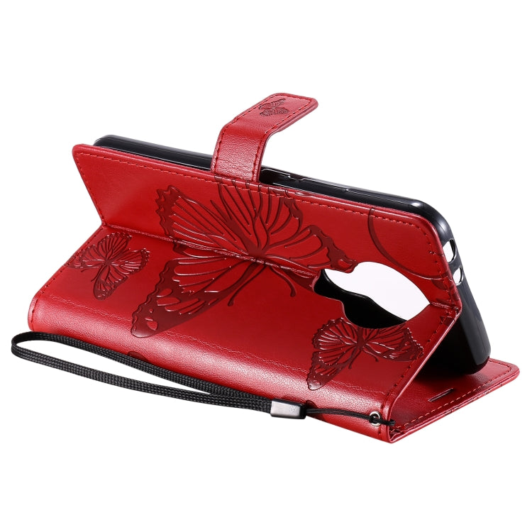 Para Nokia 3.4 3D Mariposas en relieve Patrón Horizontal Flip Funda de cuero con soporte y ranura para tarjeta y billetera (Rojo)