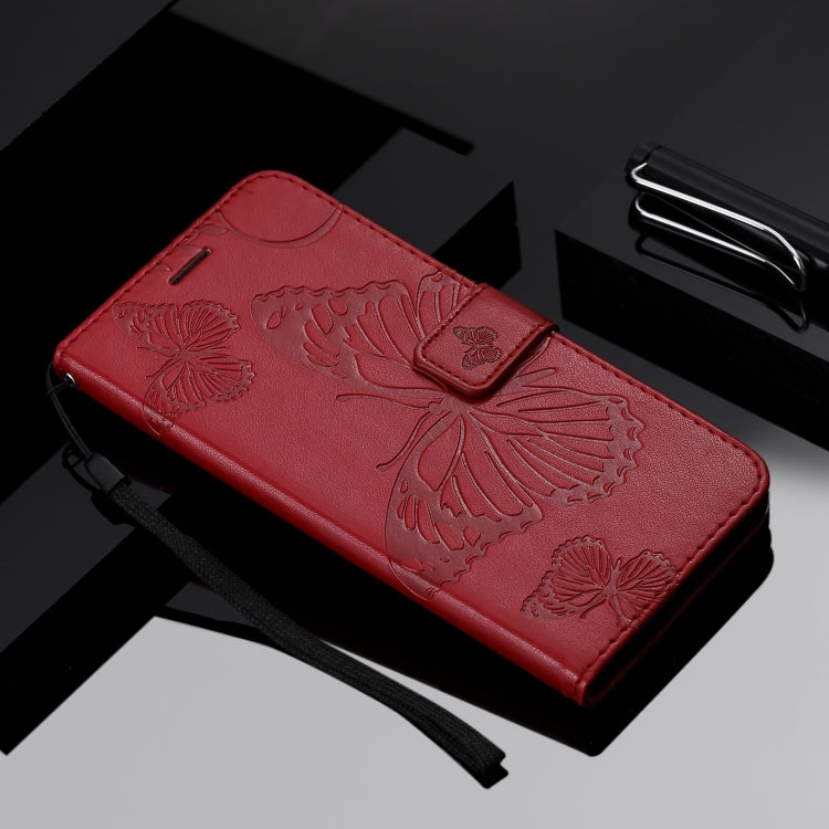 Para Nokia 3.4 3D Mariposas en relieve Patrón Horizontal Flip Funda de cuero con soporte y ranura para tarjeta y billetera (Rojo)