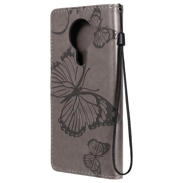 Para Nokia 3.4 Estuche de cuero con tapa horizontal con estampado de mariposas en 3D con soporte, ranura para tarjeta y billetera (gris)