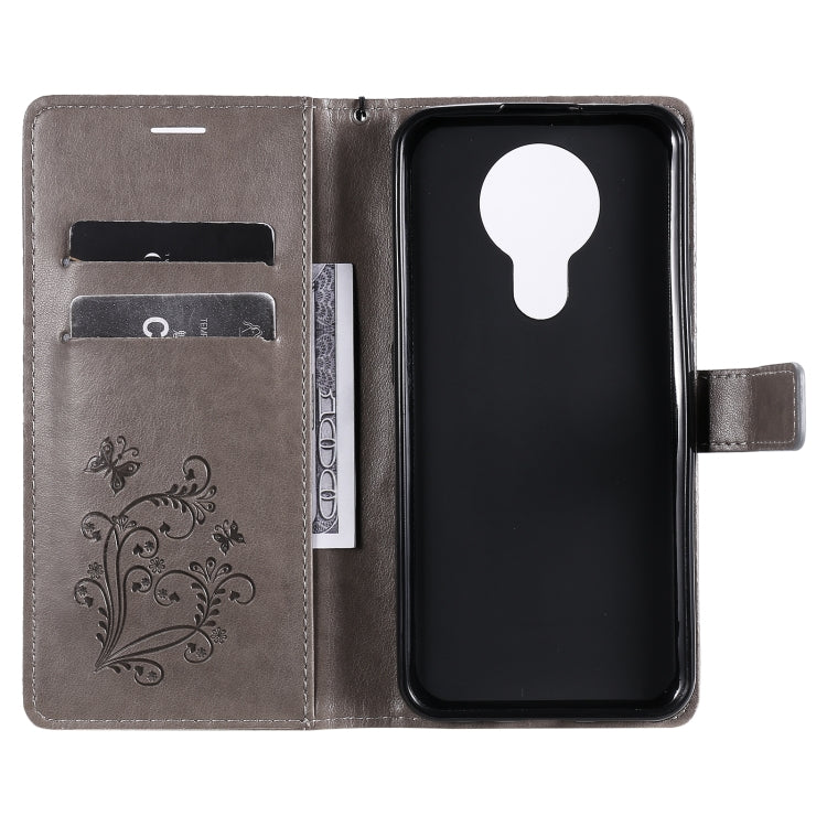 Para Nokia 3.4 Estuche de cuero con tapa horizontal con estampado de mariposas en 3D con soporte, ranura para tarjeta y billetera (gris)