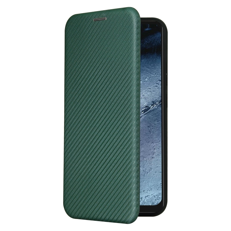 Para Nokia 7.3 Textura de fibra de carbono Magnético Horizontal Flip TPU + PC + Funda de cuero PU con ranura para tarjeta (verde)
