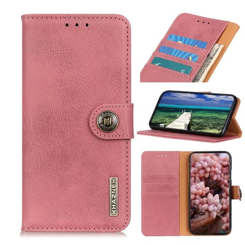 Para Google Pixel 6 Khazneh Cowhide Texture Horizontal Flip Funda de cuero con soporte y tragamonedas y billetera (rosa)
