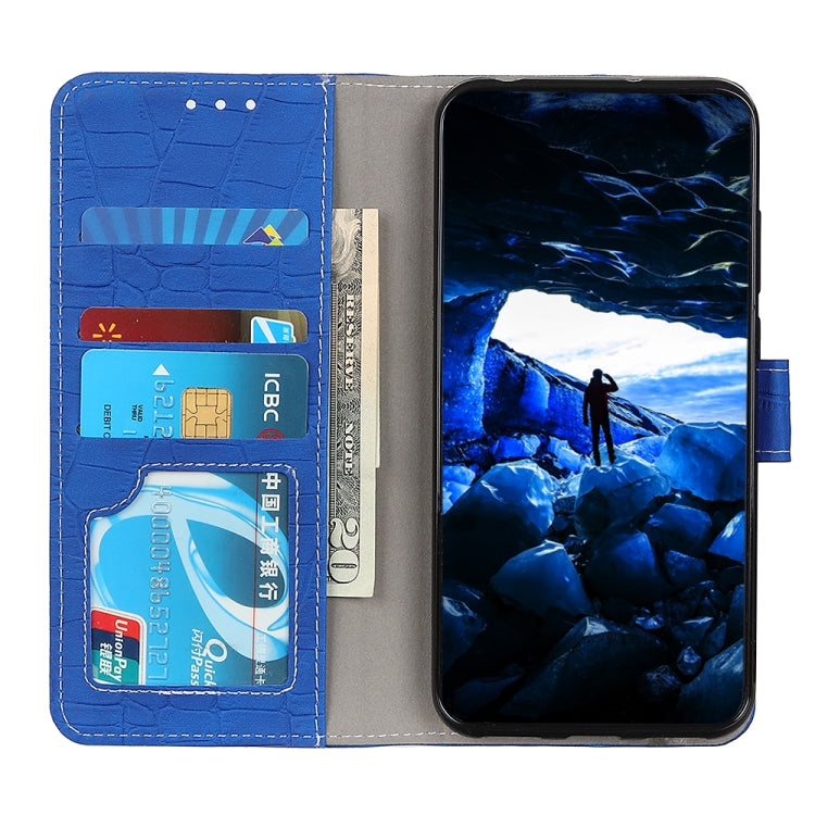 Para Google Pixel 6 caja de cuero horizontal de la textura de cocodrilo con soporte y ranuras para tarjetas y marco y billetera (azul)