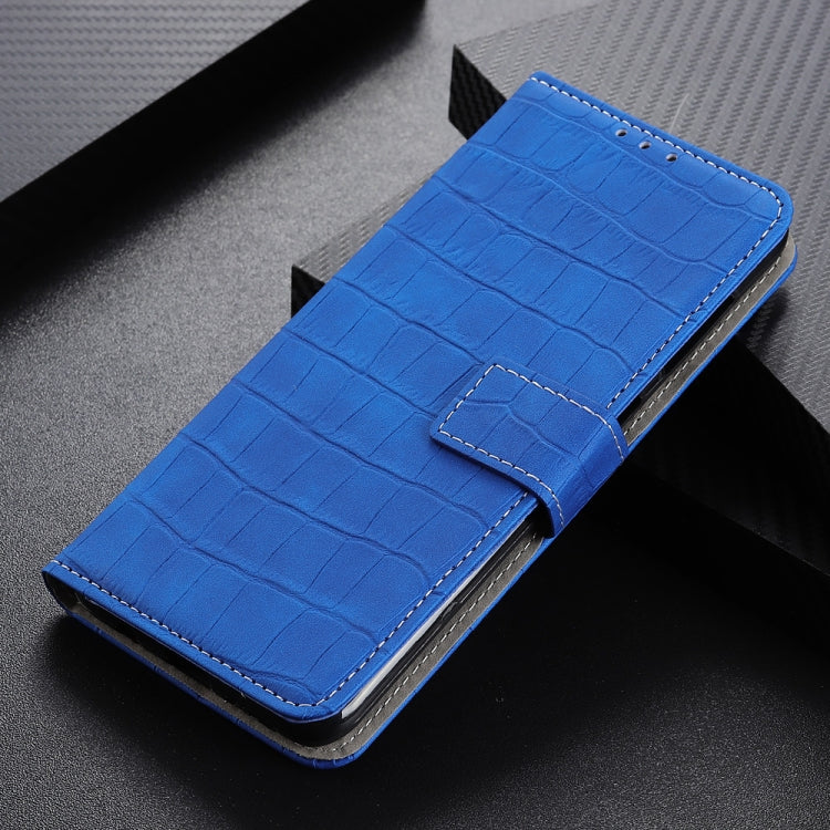 Para Google Pixel 6 caja de cuero horizontal de la textura de cocodrilo con soporte y ranuras para tarjetas y marco y billetera (azul)