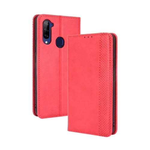 Para ZTE LIBERO 5G Hebilla magnética Retro Crazy Horse Texture Horizontal Flip Funda de cuero con soporte y tragamonedas de tarjetas y marco de fotos (rojo)