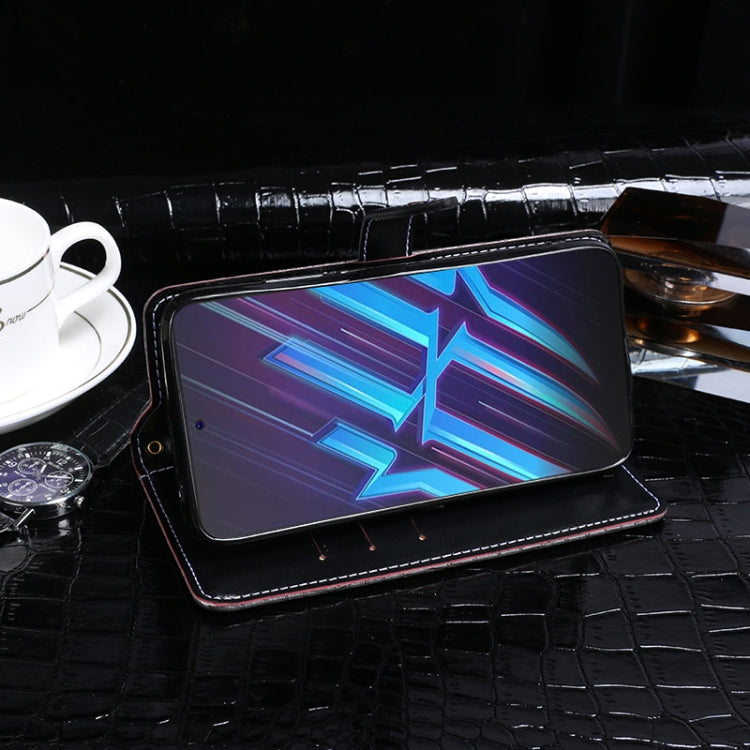 Para ZTE NUBIA RED MAGIC MAGIC 6R IDEWEI CROPODILE TEXTURE HORIZONTAL Funda de cuero con soporte y tragamonedas y billetera (Negro)