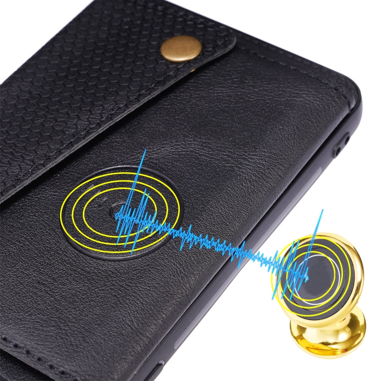 Para Huawei P50 doble hebilla PU + TPU Funda protectora magnética a prueba de golpes con ranura para tarjeta y soporte (negro)