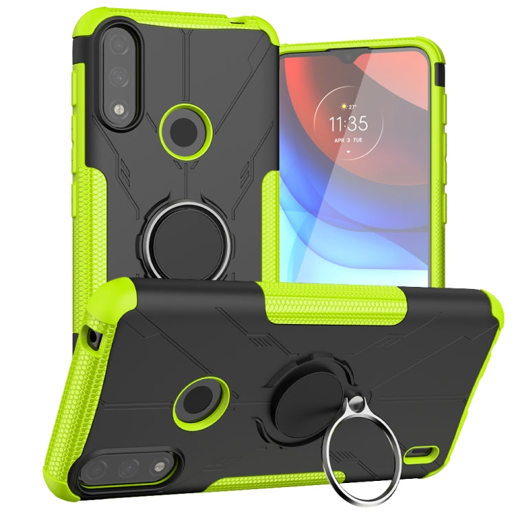 Para Motorola Moto E7 Power Armor Bear Aponsproof PC + TPU Funda protectora con soporte de anillo (verde)