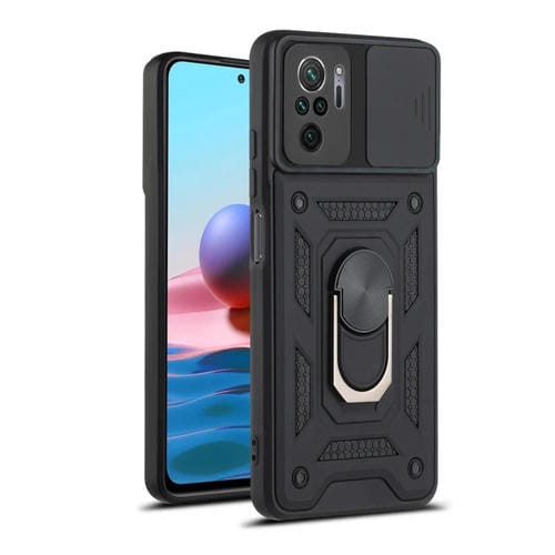 Para Xiaomi Redmi Note 10 CUBIERTA DE CÁMARA deslizante Diseño TPU + PC Funda protectora (Negro)