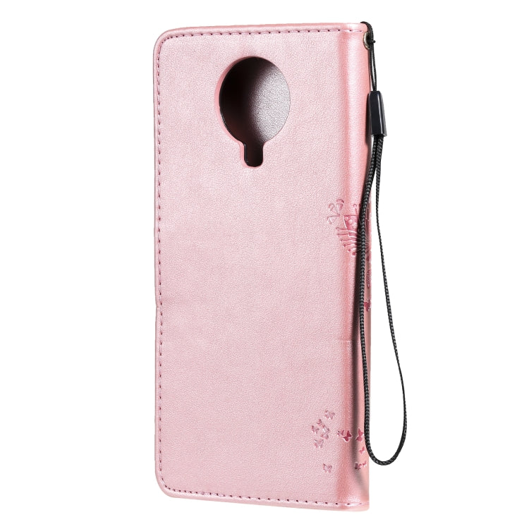 Para Nokia 6.3 Patrón de árbol y gato Impresión prensada Funda de cuero Horizontal Flip PU con soporte y tragamonedas de tarjetas y billetera y cordón (oro rosa)