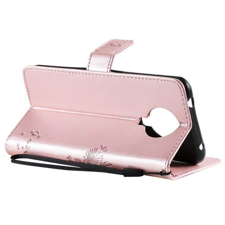 Para Nokia 6.3 Patrón de árbol y gato Impresión prensada Funda de cuero Horizontal Flip PU con soporte y tragamonedas de tarjetas y billetera y cordón (oro rosa)