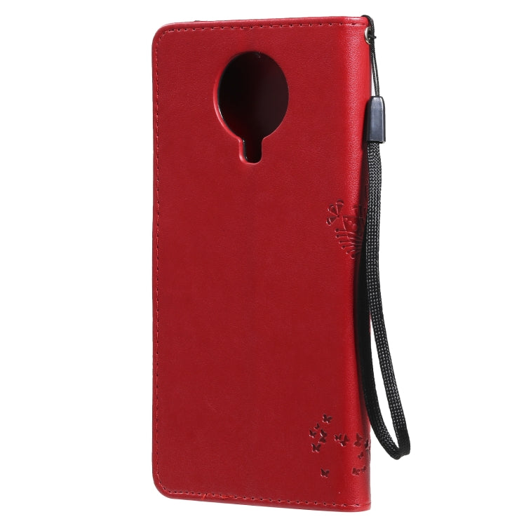 Para Nokia G10 Tree & Cat Pattern Impresión prensada Funda de cuero Horizontal Flip PU con soporte y tragamonedas de tarjetas y billetera y cordón (rojo)