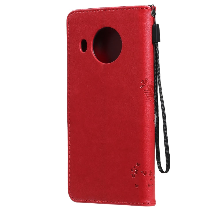 Para NOKIA X10 Árbol y gato Patrón de impresión prensada Funda de cuero PU de la PU con soporte y ranuras para tarjetas y cordón (rojo)