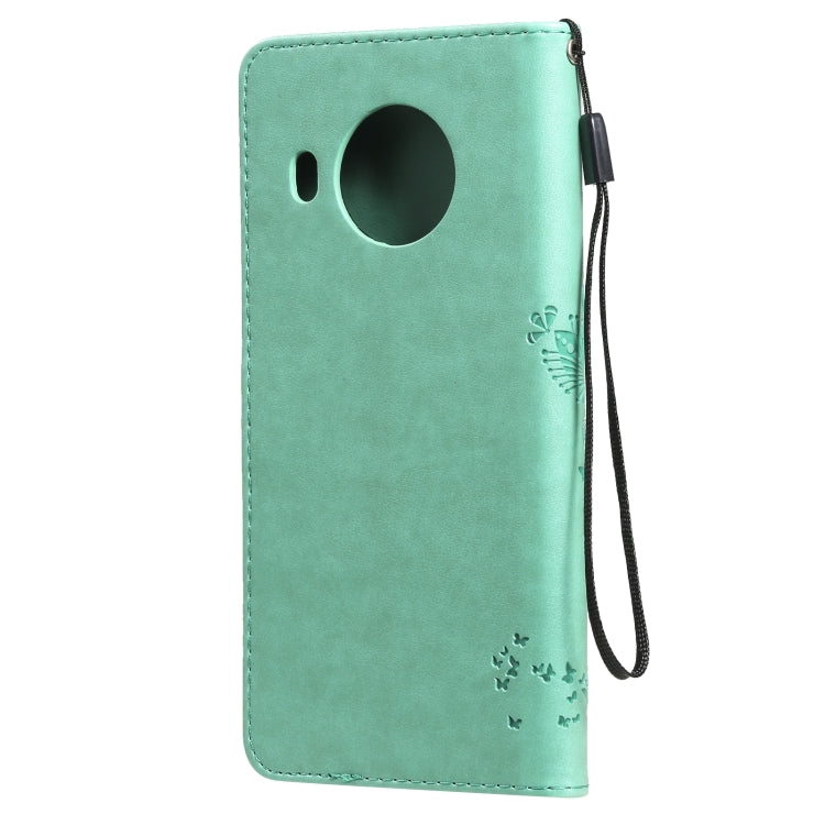 Para Nokia X10 Árbol y gato Patrón de impresión prensada Funda de cuero PU de la PU con soporte y tragamonedas y billetera y cordón (verde)