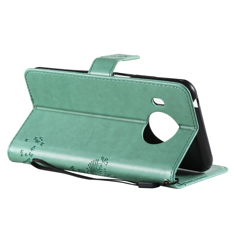 Para Nokia X10 Árbol y gato Patrón de impresión prensada Funda de cuero PU de la PU con soporte y tragamonedas y billetera y cordón (verde)