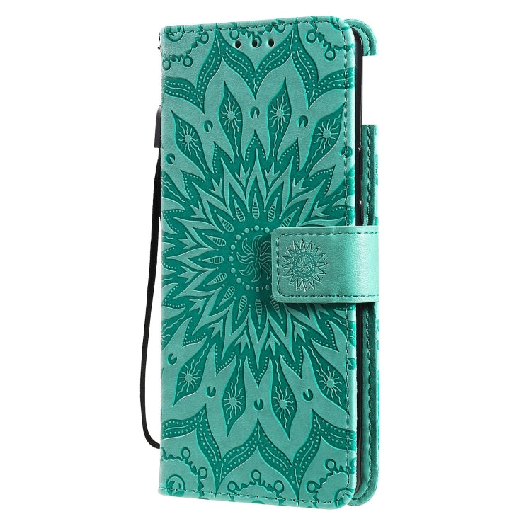 Para Google Pixel 6 Pro Sun Sun Pattern Horizontal Flip Funda de cuero con ranura para tarjeta y soporte y cartera y cordón (verde)