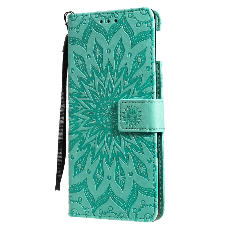 Para Google Pixel 6 Sun Pattern Horizontal Flip Funda de cuero con ranura para tarjeta y soporte y billetera y cordón (verde)