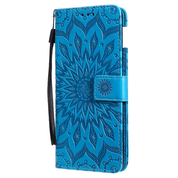 Para Google Pixel 6 Sun Pattern Horizontal Flip Funda de cuero con ranura para tarjeta y soporte y cartera y cordón (azul)