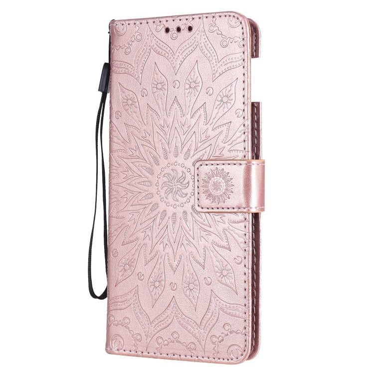 Para Google Pixel 6 Sun Pattern Horizontal Flip Funda de cuero con ranura para tarjeta y soporte y cartera y cordón (oro rosa)