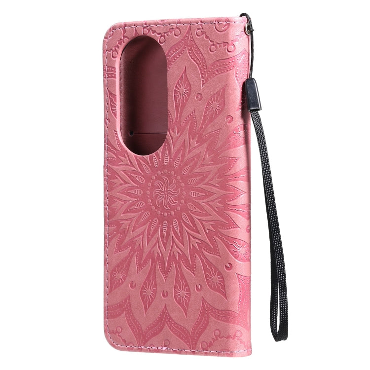 Para Huawei P50 Pro Sun Sun Pattern Horizontal Flip Funda de cuero con ranura para tarjeta y soporte y cartera y cordón (rosa)
