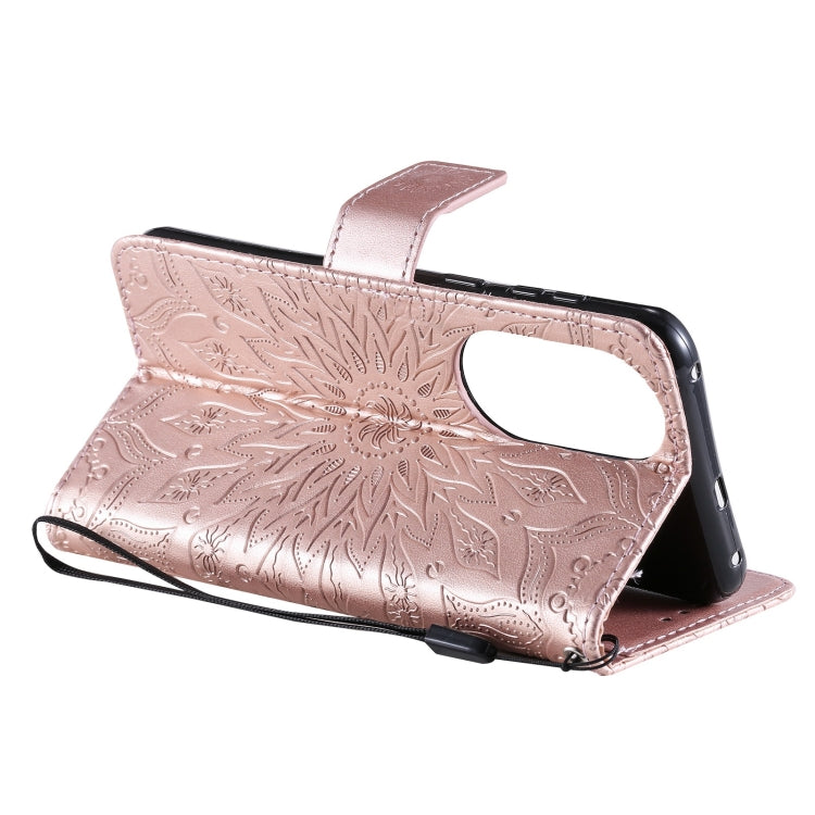 Para Huawei P50 Sun Pattern Horizontal Flip Funda de cuero con la ranura para la tarjeta y el soporte y la cartera y el cordón (oro rosa)