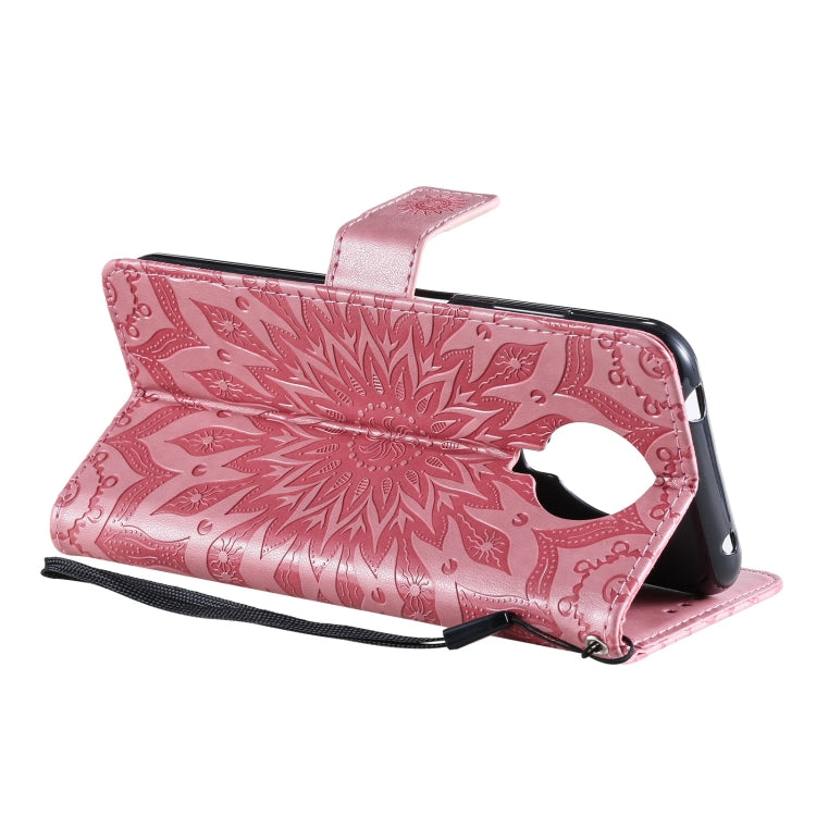 Para Nokia 6.3 / G20 / G10 Sun Pattern Funda de cuero Horizontal Flip Funda con ranura para tarjeta y soporte y billetera y cordón (rosa)