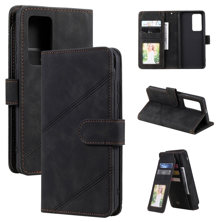 Para Huawei P40 PRO Siente la piel de la piel Funda de cuero Horizontal Flip PU con soporte y tragamonedas de tarjetas múltiples y billetera y laminador y marco de fotos (negro)