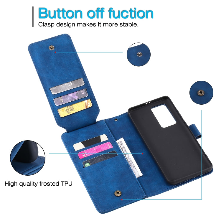 Para HUAWEI P40 PROY PIEL Sienta la funda de cuero Horizontal Flip PU con el soporte y las ranuras de las tarjetas múltiples y la cartera y el marco de la foto (azul)