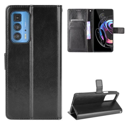 Para Motorola Moto Edge 20 Pro / Edge S Pro Crazy Horse Texture Horizontal Flip Funda de cuero con soporte y ranuras para tarjetas y cordón (negro)