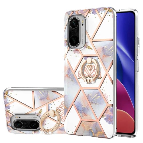 Para Xiaomi MI 11i / POCO F3 / REDMI K40 / REDMI K40 PRO Electroplating Flowing Patrón de mármol TPU Funda a prueba de golpes con el titular del anillo de diamantes de imitación (corona imperial)