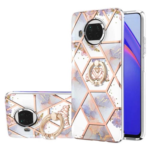 Para Xiaomi Mi 10T Lite Electroplating Patrón de mármol de mármol TPU Funda a prueba de golpes con soporte de anillo de diamantes de imitación (corona imperial)