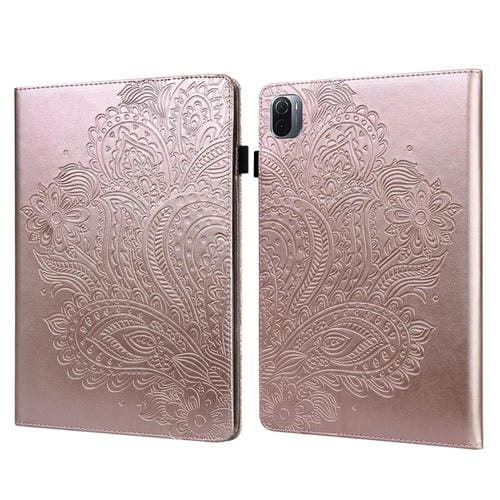 Para Xiaomi Pad 5 PRO / PAD 5 Peacock patrón en relieve TPU + PU Funda de cuero Horizontal Flip de PU con soporte y ranuras para tarjetas y Función de desvanecimiento / desvanecimiento (oro rosa)
