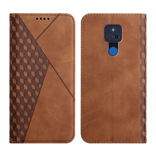 Para Motorola Moto G Play 2021 Diamond Pattern Splicing Splicing Siente Magnético Funda de cuero Horizontal Flip con ranuras y soporte para tarjeta y cartera (marrón)