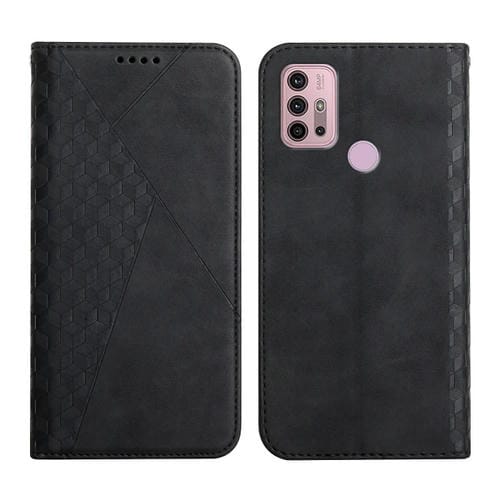 Para Motorola Moto G30 / G10 Diamond Pattern Splicing Splicing Feel Magnetic Horizontal Flip Funda de cuero con ranuras y soporte para tarjetas y billetera (Negro)