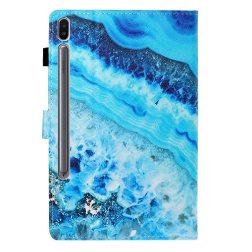 Funda para Tablet Galaxy Tab S6 T860 Cuero PU Tapa Horizontal Soporte Ranura Tarjeta Suspensión (Mármol Azul)