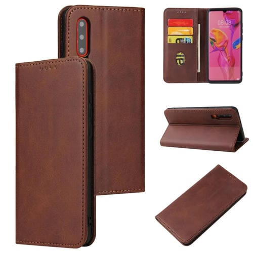 Para Huawei P30 TEXTURE TEXTURE MAGNETIC Horizontal Flip Funda de cuero con soporte y ranuras para tarjeta y billetera (marrón)