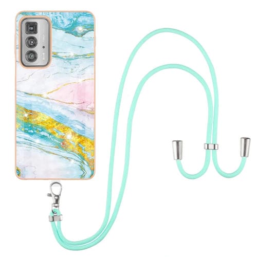 Funda TPU Galvanoplastia Patrón Mármol para Motorola Edge 20 Pro a Prueba de Golpes con Cordillero (Verde)