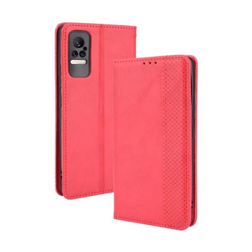 Para Xiaomi Civi Hebilla magnética Retro Crazy Horse Texture Horizontal Flip Funda de cuero con soporte y ranuras para tarjetas y marco de fotos (rojo)