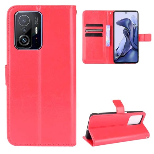 Para Xiaomi MI 11T / 11T Pro Crazy Horse Texture Horizontal Flip Funda de cuero con soporte y ranuras para tarjetas y cordón (rojo)