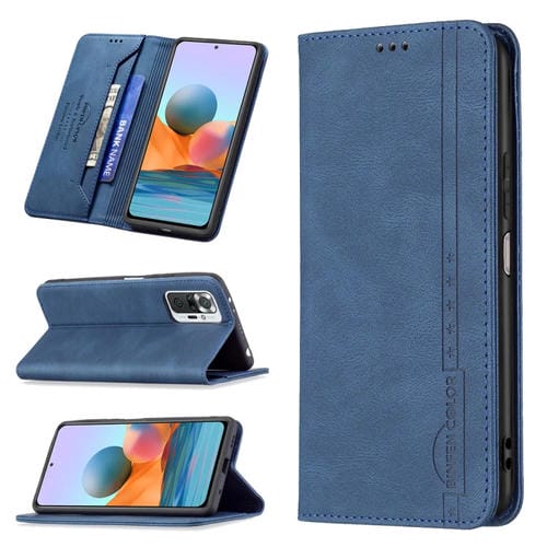 Para Xiaomi Redmi Note 10 Pro / Note 10 Pro Max Magnetic RFID Bloqueo de RFID Funda de cuero antirrobo con soporte y ranuras para tarjeta y billetera (azul)